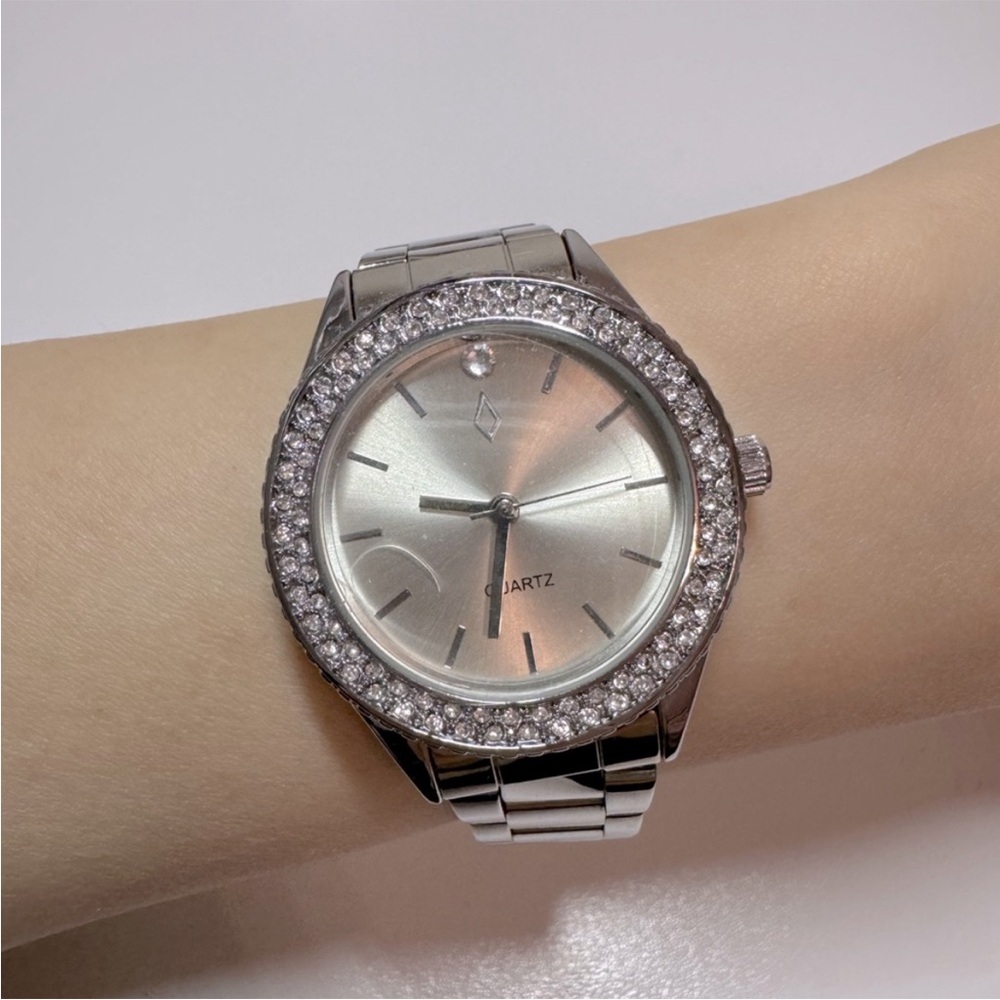 Nic and Syd Silver Quartz Watch with Crystal Bezel